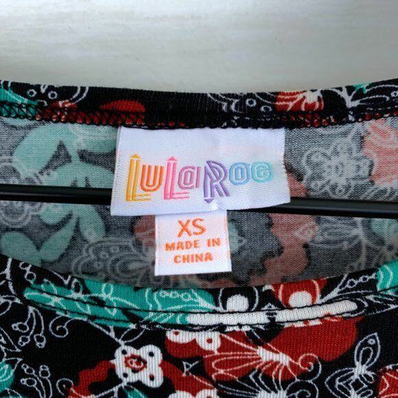 LuLaRoe Irma High Low Tunic Top Black Green Red Floral Print Womens XS - Picture 5 of 5